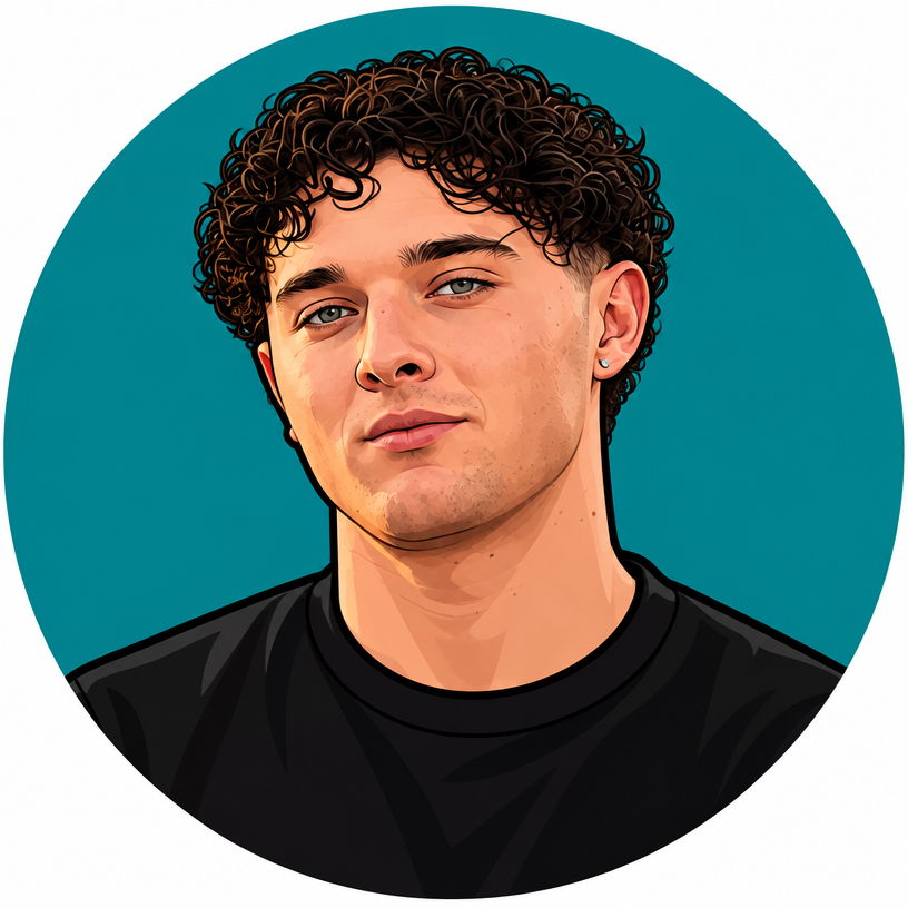 Cartoon portrait of Damien Groenewald